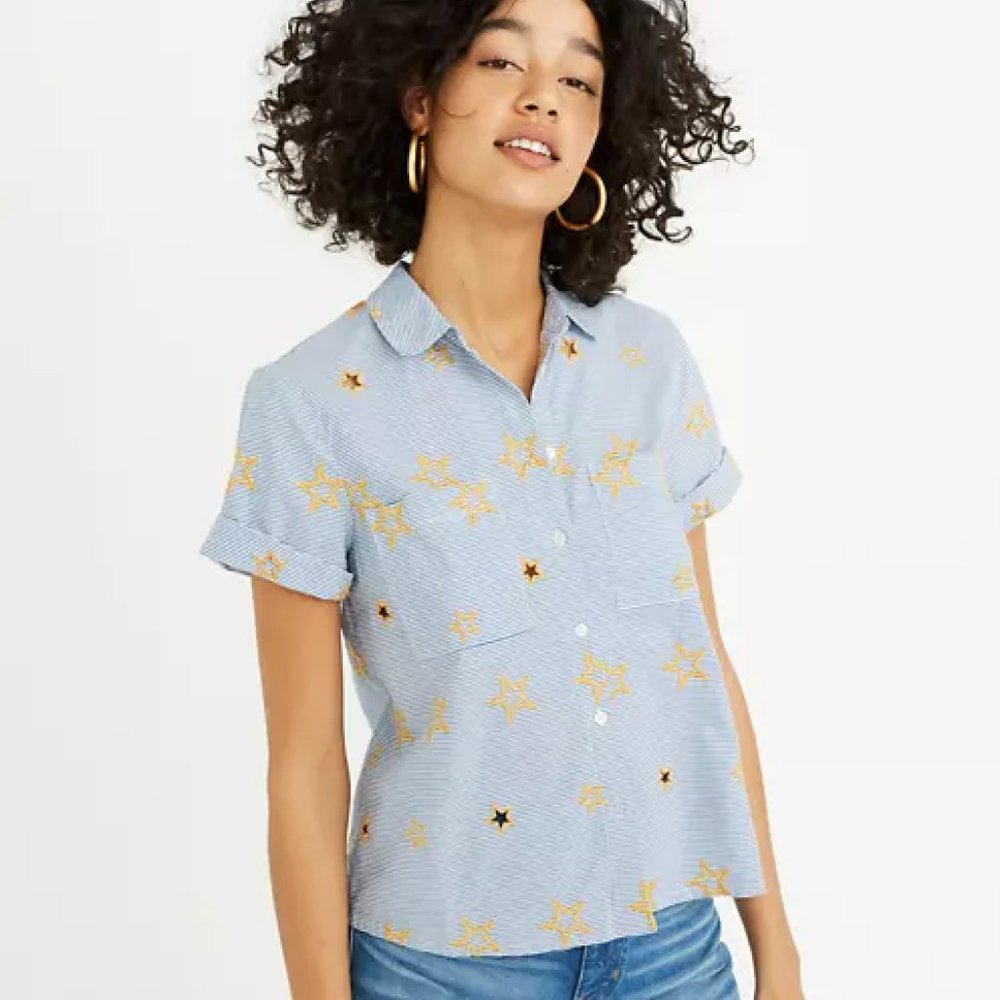 Madewell Embroidered Striped Star Shirt, XS